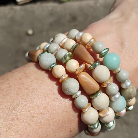 Large Wrap Bracelet Delicate Pearl Natural Stone's Handmade Original - Picture 10 of 10